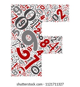 Vector conceptual red, gray and black playful funny education font made of number collection or group on character shapes isolated on white background. A modern art alphabet learning element design
