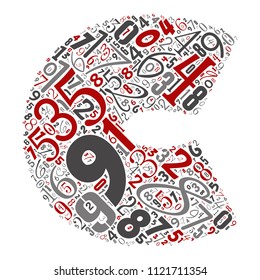 Vector conceptual red, gray and black playful funny education font made of number collection or group on character shapes isolated on white background. A modern art alphabet learning element design