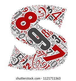 Vector conceptual red, gray and black playful funny education font made of number collection or group on character shapes isolated on white background. A modern art alphabet learning element design