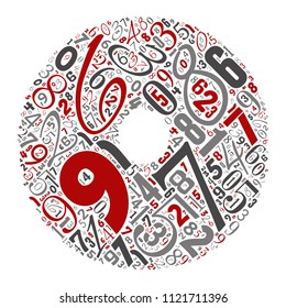 Vector conceptual red, gray and black playful funny education font made of number collection or group on character shapes isolated on white background. A modern art alphabet learning element design
