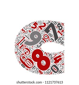 Vector conceptual red, gray and black playful funny education font made of number collection or group on character shapes isolated on white background. A modern art alphabet learning element design