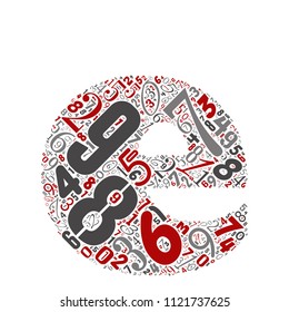 Vector conceptual red, gray and black playful funny education font made of number collection or group on character shapes isolated on white background. A modern art alphabet learning element design