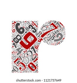 Vector conceptual red, gray and black playful funny education font made of number collection or group on character shapes isolated on white background. A modern art alphabet learning element design