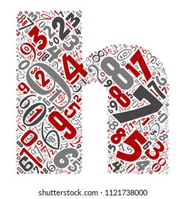 Vector conceptual red, gray and black playful funny education font made of number collection or group on character shapes isolated on white background. A modern art alphabet learning element design