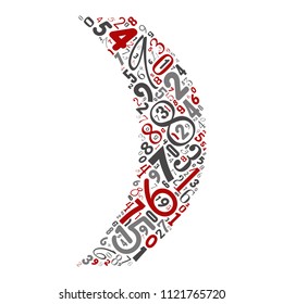 Tipo de letra de educación divertida, teñida de color rojo, gris y negro, de colección de números o grupo sobre formas de caracteres aisladas en fondo blanco. Diseño de elementos de aprendizaje de arte moderno