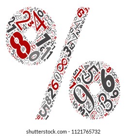 Vector conceptual red, gray and black playful funny education font made of number collection or group on character shapes isolated on white background. A modern art alphabet learning element design