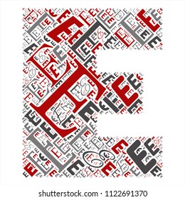 Vector conceptual red, gray and black playful funny education font made of letter collection or group on character shapes isolated on white background. A modern art alphabet learning element design