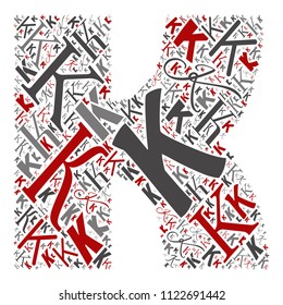 Vector conceptual red, gray and black playful funny education font made of letter collection or group on character shapes isolated on white background. A modern art alphabet learning element design