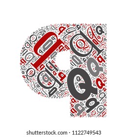 Vector conceptual red, gray and black playful funny education font made of letter collection or group on character shapes isolated on white background. A modern art alphabet learning element design