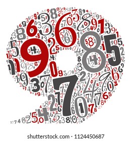 Vector conceptual red, gray and black playful funny education font made of number collection or group on character shapes isolated on white background. A modern art alphabet learning element design