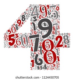 Vector conceptual red, gray and black playful funny education font made of number collection or group on character shapes isolated on white background. A modern art alphabet learning element design