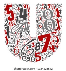 Vector conceptual red, gray and black playful funny education font made of number collection or group on character shapes isolated on white background. A modern art alphabet learning element design