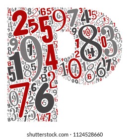 Vector conceptual red, gray and black playful funny education font made of number collection or group on character shapes isolated on white background. A modern art alphabet learning element design