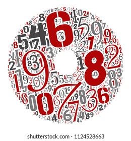 Vector conceptual red, gray and black playful funny education font made of number collection or group on character shapes isolated on white background. A modern art alphabet learning element design