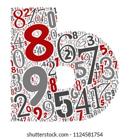 Vector conceptual red, gray and black playful funny education font made of number collection or group on character shapes isolated on white background. A modern art alphabet learning element design