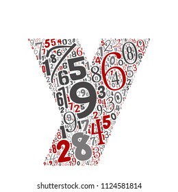 Vector conceptual red, gray and black playful funny education font made of number collection or group on character shapes isolated on white background. A modern art alphabet learning element design