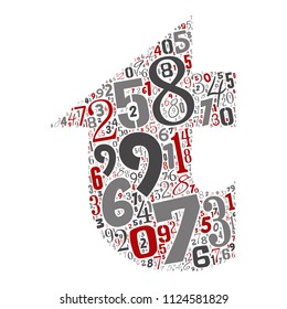 Vector conceptual red, gray and black playful funny education font made of number collection or group on character shapes isolated on white background. A modern art alphabet learning element design