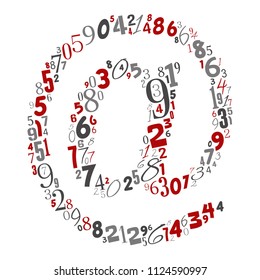Vector conceptual red, gray and black playful funny education font made of number collection or group on character shapes isolated on white background. A modern art alphabet learning element design