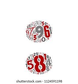 Vector conceptual red, gray and black playful funny education font made of number collection or group on character shapes isolated on white background. A modern art alphabet learning element design
