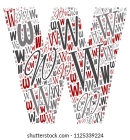 Letra vectorial de educación divertida, teñida de color rojo, gris y negro, hecha de colección de letras o grupo sobre formas de caracteres aisladas en fondo blanco. Diseño de elementos de aprendizaje de arte moderno