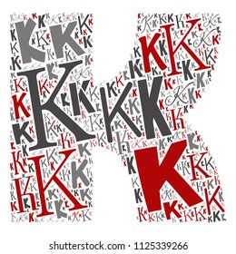 Letra vectorial de educación divertida, teñida de color rojo, gris y negro, hecha de colección de letras o grupo sobre formas de caracteres aisladas en fondo blanco. Diseño de elementos de aprendizaje de arte moderno