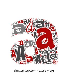 Vector conceptual red, gray and black playful funny education font made of letter collection or group on character shapes isolated on white background. A modern art alphabet learning element design
