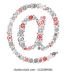 Vector conceptual red, gray and black playful funny education font made of symbol collection or group on character shapes isolated on white background. A modern art alphabet learning element design
