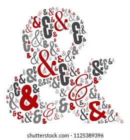 Tipo de letra de educación divertida, teñida de color rojo, gris y negro, de colección de símbolos o grupo sobre formas de caracteres aisladas en fondo blanco. Diseño de elementos de aprendizaje de arte moderno