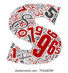 Vector conceptual red, gray and black playful funny education font made of number collection or group on character shapes isolated on white background. A modern art alphabet learning element design