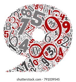Vector conceptual red, gray and black playful funny education font made of number collection or group on character shapes isolated on white background. A modern art alphabet learning element design