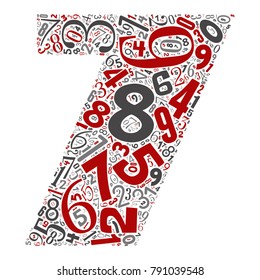 Vector conceptual red, gray and black playful funny education font made of number collection or group on character shapes isolated on white background. A modern art alphabet learning element design