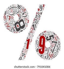 Vector conceptual red, gray and black playful funny education font made of number collection or group on character shapes isolated on white background. A modern art alphabet learning element design