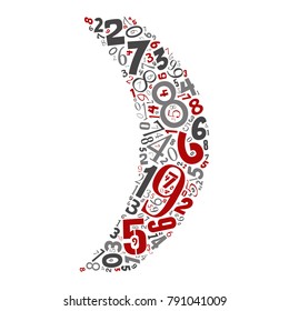 Vector conceptual red, gray and black playful funny education font made of number collection or group on character shapes isolated on white background. A modern art alphabet learning element design