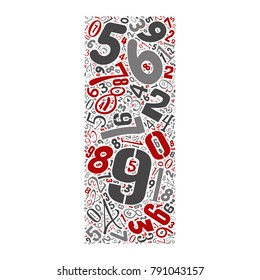 Vector conceptual red, gray and black playful funny education font made of number collection or group on character shapes isolated on white background. A modern art alphabet learning element design