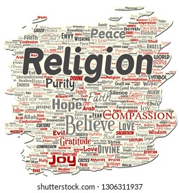 Vector conceptual religion, god, faith, spirituality old torn paper  word cloud isolated background. Collage of worship, love, prayer, belief, gratitude, hope, divine, symbol, spirit, church concept