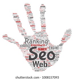Vector conceptual search results engine optimization top rank seo letter font S online internet word cloud text isolated on background. Marketing strategy web page content relevance network concept