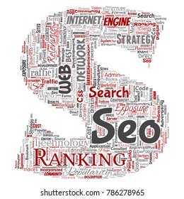 Vector conceptual search results engine optimization top rank seo letter font S online internet word cloud text isolated on background. Marketing strategy web page content relevance network concept