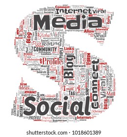 Vektor konzeptuelle Social-Media-Netzwerke oder Kommunikation Web-Marketing-Technologie Brief Schriftart S Wort Cloud einzeln auf dem Hintergrund. Eine Schlagzeile für ein weltweites Gemeinschaftskonzept oder Werbung