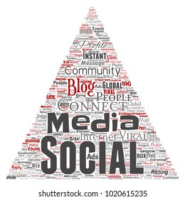 Vector conceptual social media networking or communication web marketing technology triangle arrow word cloud isolated on background. A tagcloud for global community worldwide concept or advertising