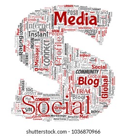 Vector conceptual social media networking or communication web marketing technology letter font S word cloud isolated on background. A tagcloud for global community worldwide concept or advertising