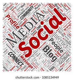 Vector conceptual social media networking or communication web marketing technology square red word cloud isolated on background. A tagcloud for global community worldwide concept or advertising