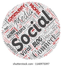 Vector conceptual social media networking or communication web marketing technology round circle red word cloud isolated on background. A tagcloud for global community worldwide concept or advertising