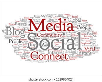 Vector conceptual social media networking or communication marketing technology abstract word cloud isolated on background. A tagcloud for global community worldwide concept or advertising metaphor