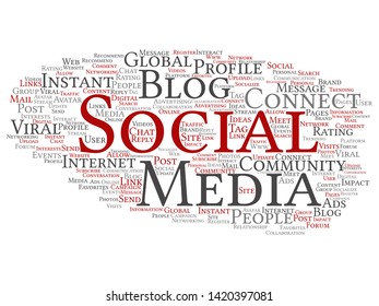 Vector conceptual social media networking or communication marketing technology abstract word cloud isolated on background. A tagcloud for global community worldwide concept or advertising metaphor