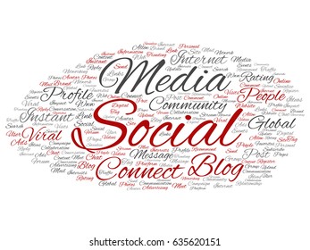 Abstrakte Wortwolke, isoliert auf dem Hintergrund, für die konzeptionelle Social-Media-Vernetzung oder die Kommunikationstechnologie. Eine Schlagzeile für ein weltweites Gemeinschaftskonzept oder Werbemetapher