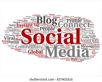 Vector conceptual social media networking or communication marketing technology abstract word cloud isolated on background. A tagcloud for global community worldwide concept or advertising metaphor