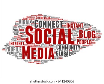Vector conceptual social media networking or communication marketing technology abstract word cloud isolated on background. A tagcloud for global community worldwide concept or advertising metaphor