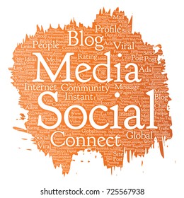 Vector conceptual social media networking or communication web marketing technology brush or paint word cloud isolated on background. A tagcloud for global community worldwide concept or advertising