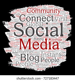 Vector conceptual social media networking or communication web marketing technology brush or paper word cloud isolated on background. A tagcloud for global community worldwide concept or advertising