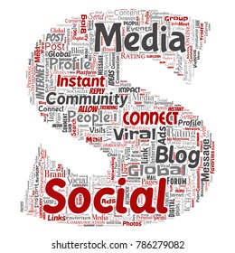 Vektor konzeptuelle Social-Media-Netzwerke oder Kommunikation Web-Marketing-Technologie Brief Schriftart S Wort Cloud einzeln auf dem Hintergrund. Eine Schlagzeile für ein weltweites Gemeinschaftskonzept oder Werbung